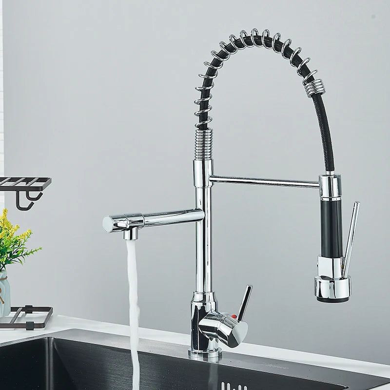 Saeuwtowy Chrome Pull Down Kitchen Faucet Hot Cold Deck Mounted