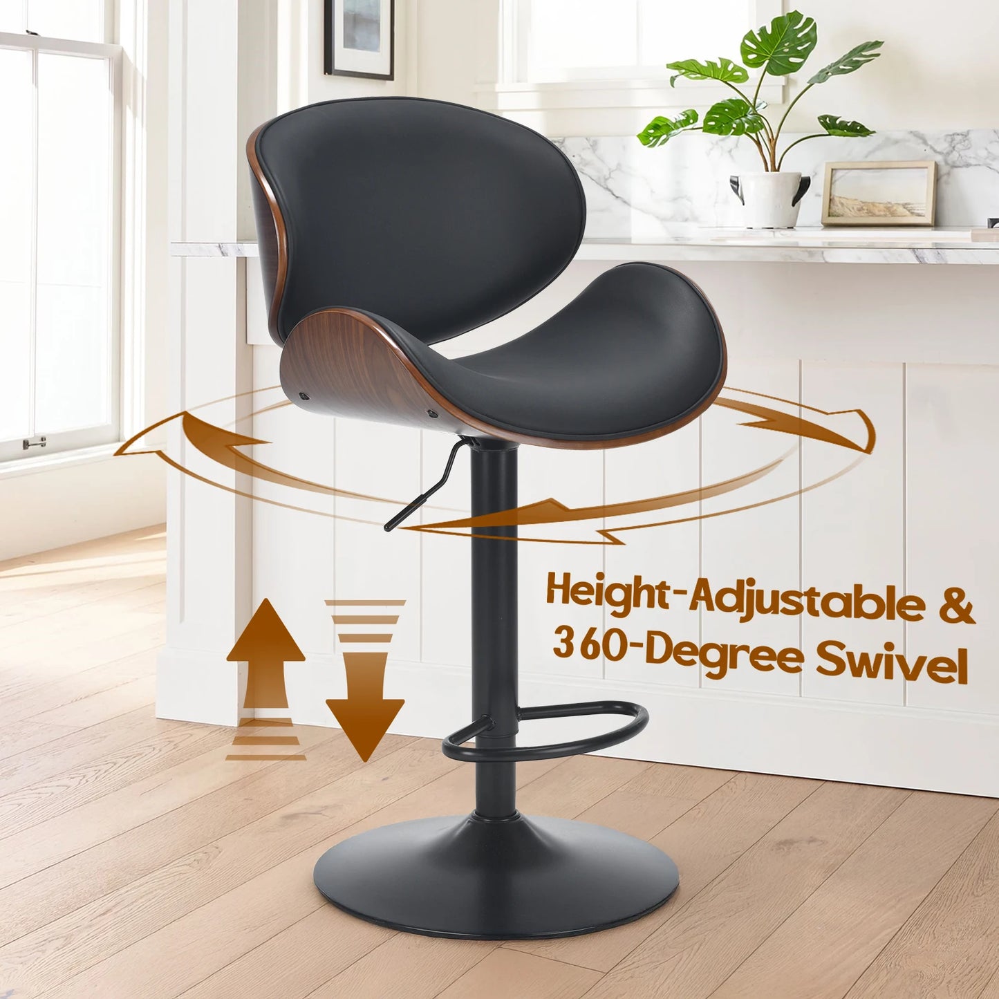 FARINI Set of 2 Adjustable Swivel Bar Stools with Footrest