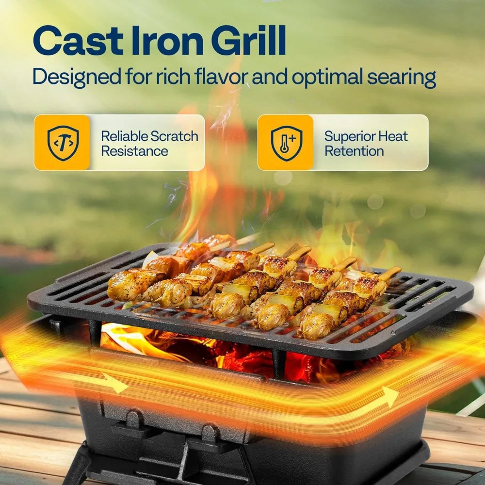 NBVCX Rectangle Cast Iron Charcoal Grill With Double Sided Grate