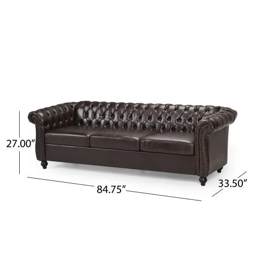 Chesterfield Sofa Button Tufting Nailhead Trim Scrolled Arms Low Profile