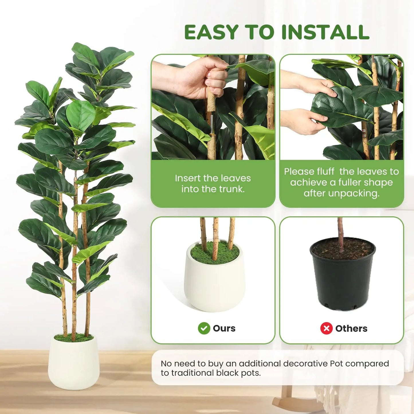 Artificial Fiddle Leaf Fig Tree In Planter For Home Decor