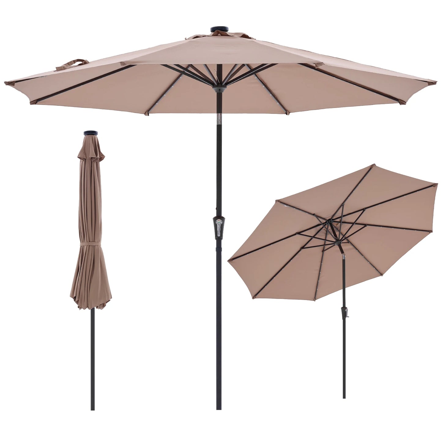 JHK Solar 32 LED Outdoor Patio Umbrella With Tilt And Crank UV Resistant