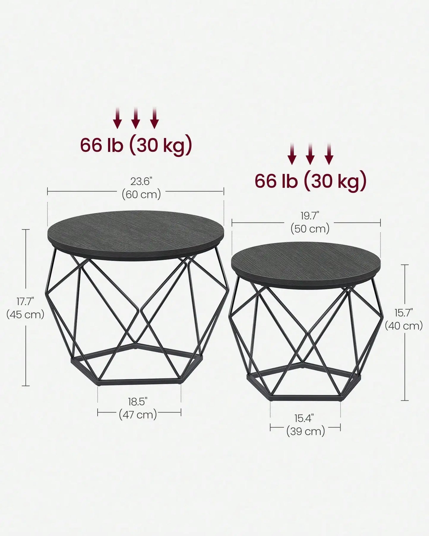 Round Coffee Table Set of 2 With Steel Frame for Living Room