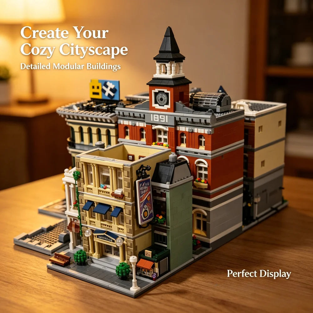 Downtown City Street View Building Blocks Set Assembly Square MOC