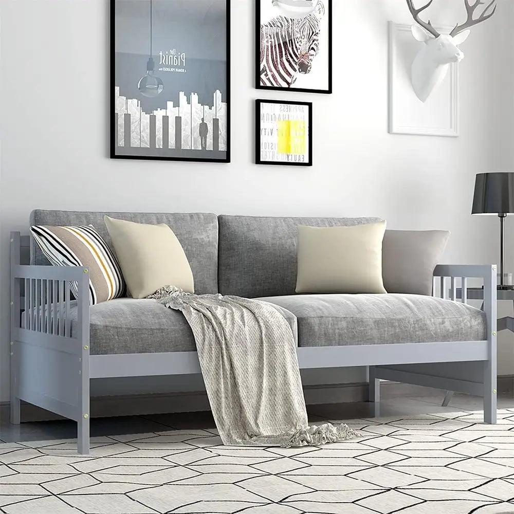 KOMOTT Wood Daybed With Wooden Slats Support Modern Platform Frame