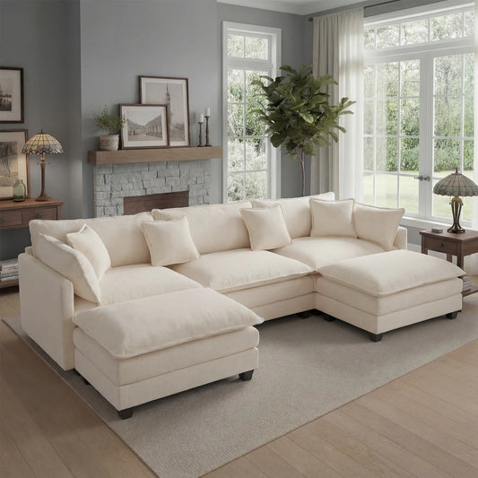 Modular Sectional Sofa With Ottoman, Deep Seat Cloud Couch
