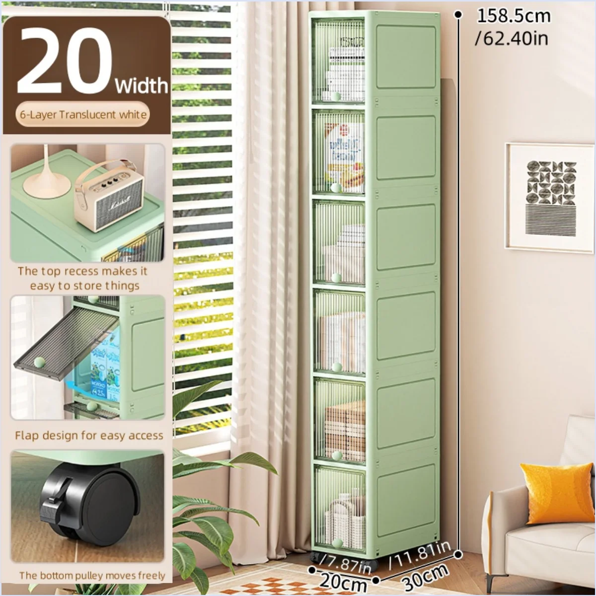 Rotating Flip Lid Narrow Storage Cabinet For Kitchen Bathroom