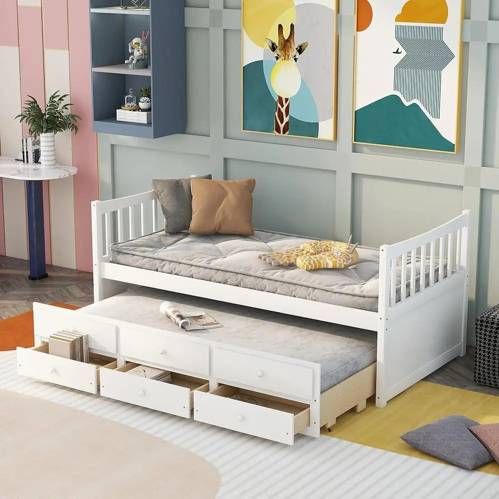 Harper Bright Designs Wood Daybed With Storage Drawers And Trundle