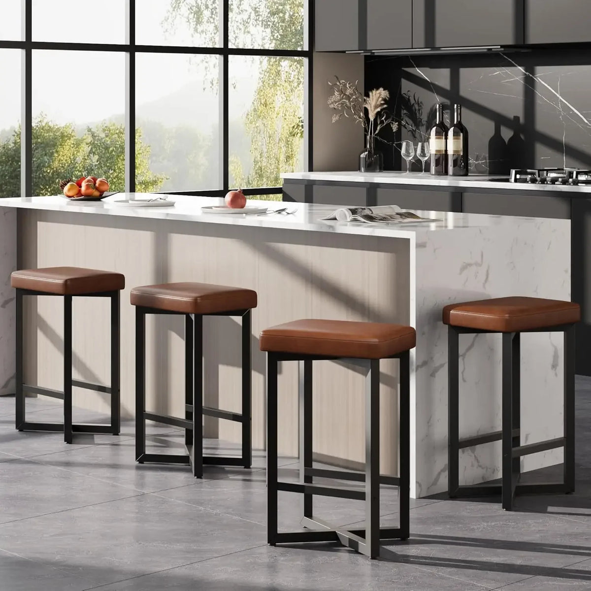 Garvee Modern Backless Bar Stools With PU Leather Upholstery