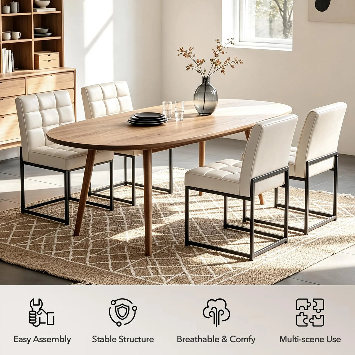 HiMISS Upholstered Dining Chairs With Grid Back And Metal Legs