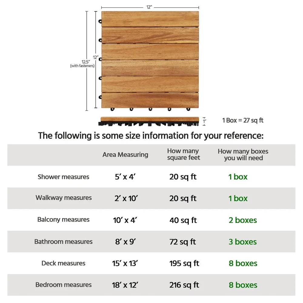 Acacia Wood Interlocking Flooring Tiles Outdoor Waterproof PVC Base