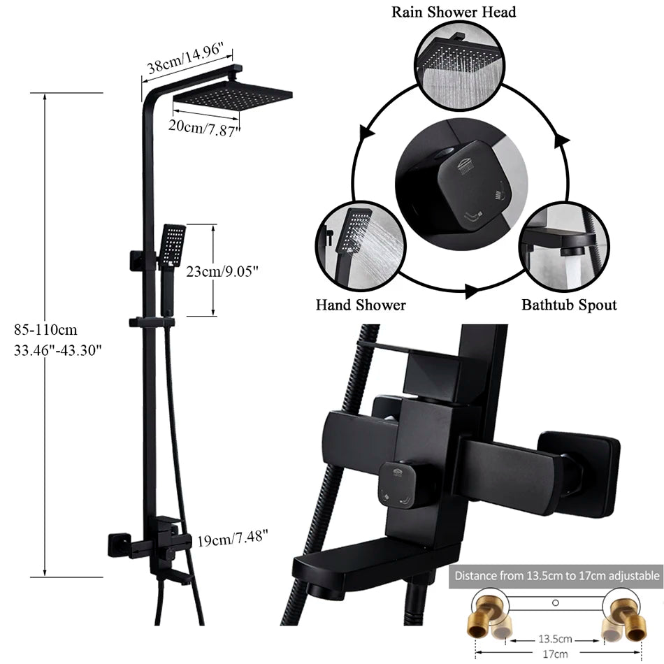 Uythner Wall Mount Rainfall Bath Shower Faucet With Hand Shower