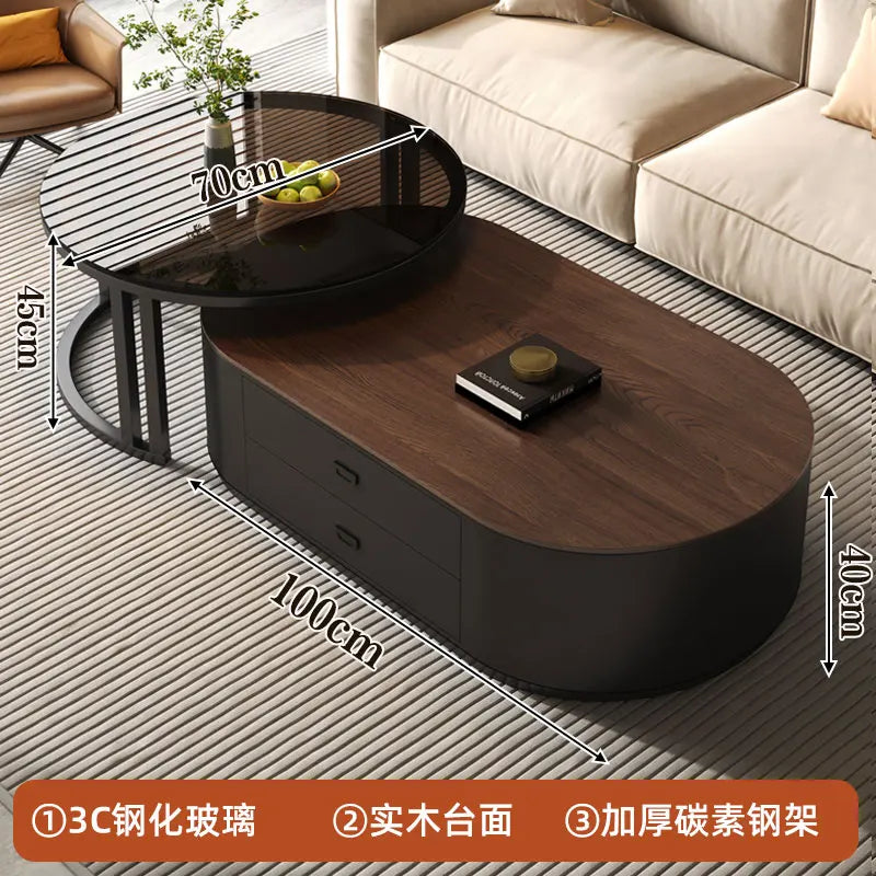 QWC Modern Nordic Wood Coffee Table With Built In Storage