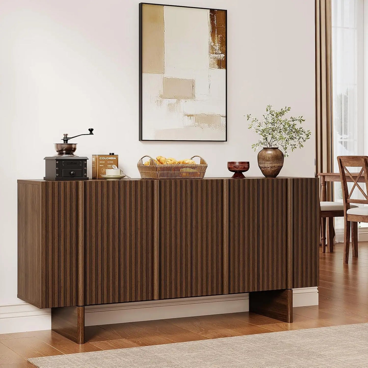 Onbrill Mid Century Modern Fluted Sideboard Buffet Cabinet