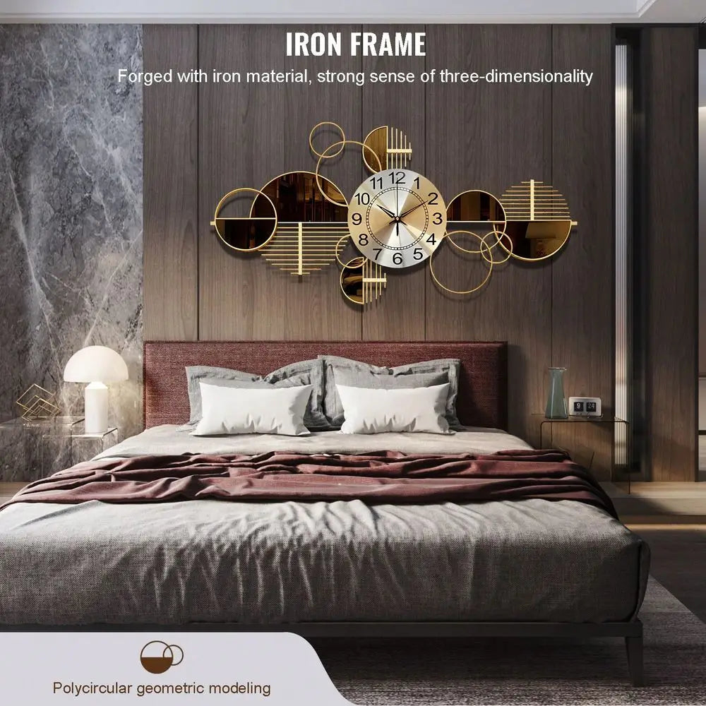 Metal Wall Clock Decorative 3D Metal Wall Art Clock For Living Room Bedroom Creative Modern Big Decor With Silent No