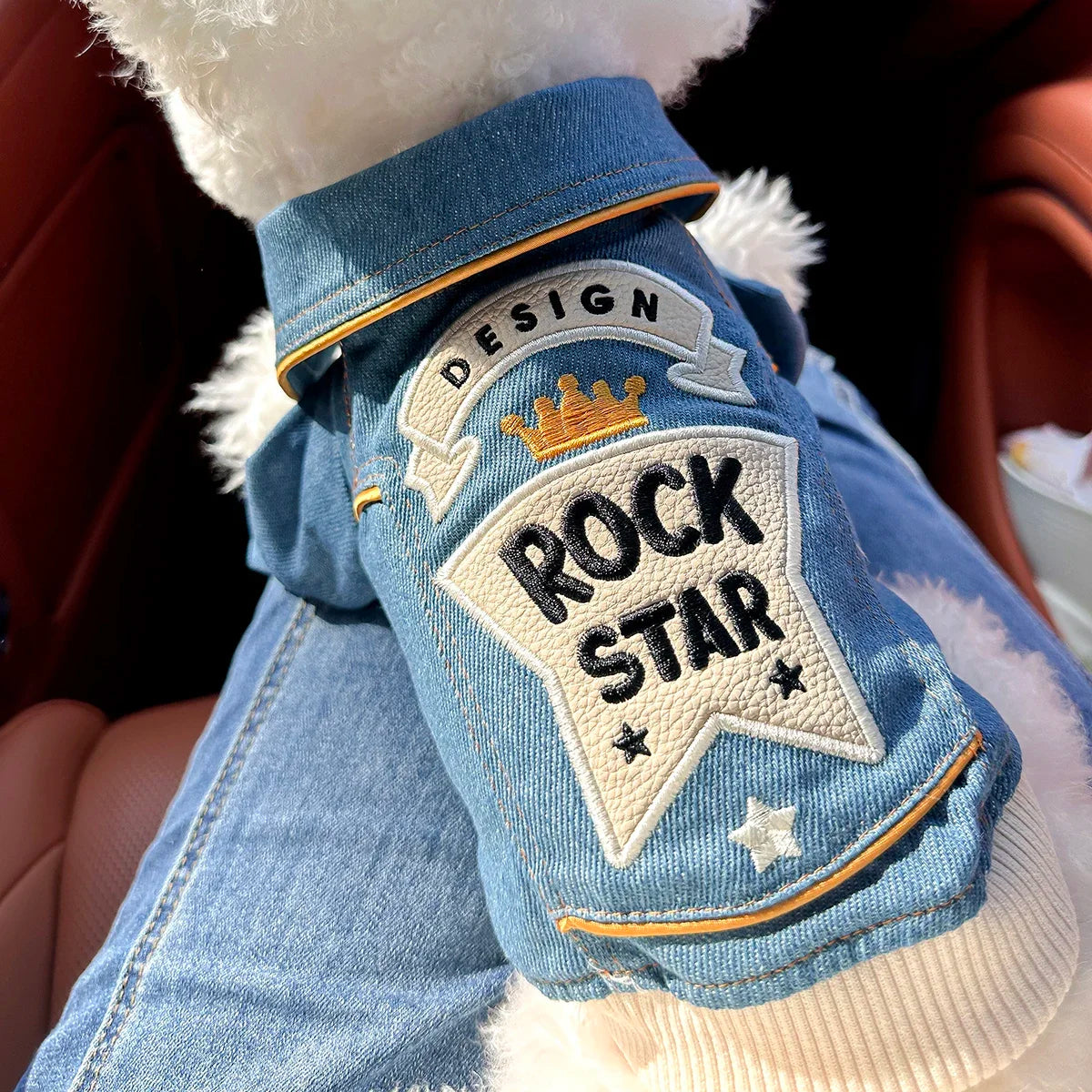 Pet Polyester Jacket With Rock Embroidery For Dogs And Cats
