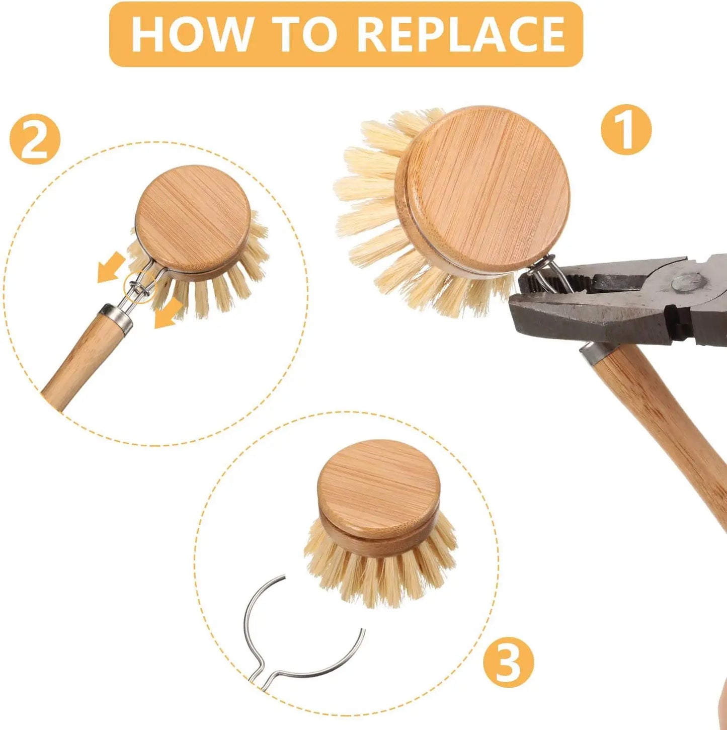 8-Piece Bamboo Dish Brush Set With Replacement Heads