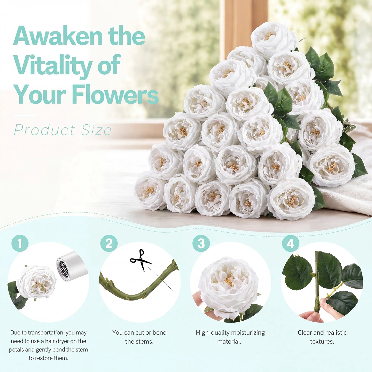 HiMISS Lifelike Real Touch Austin Roses And Peonies Flower Stems