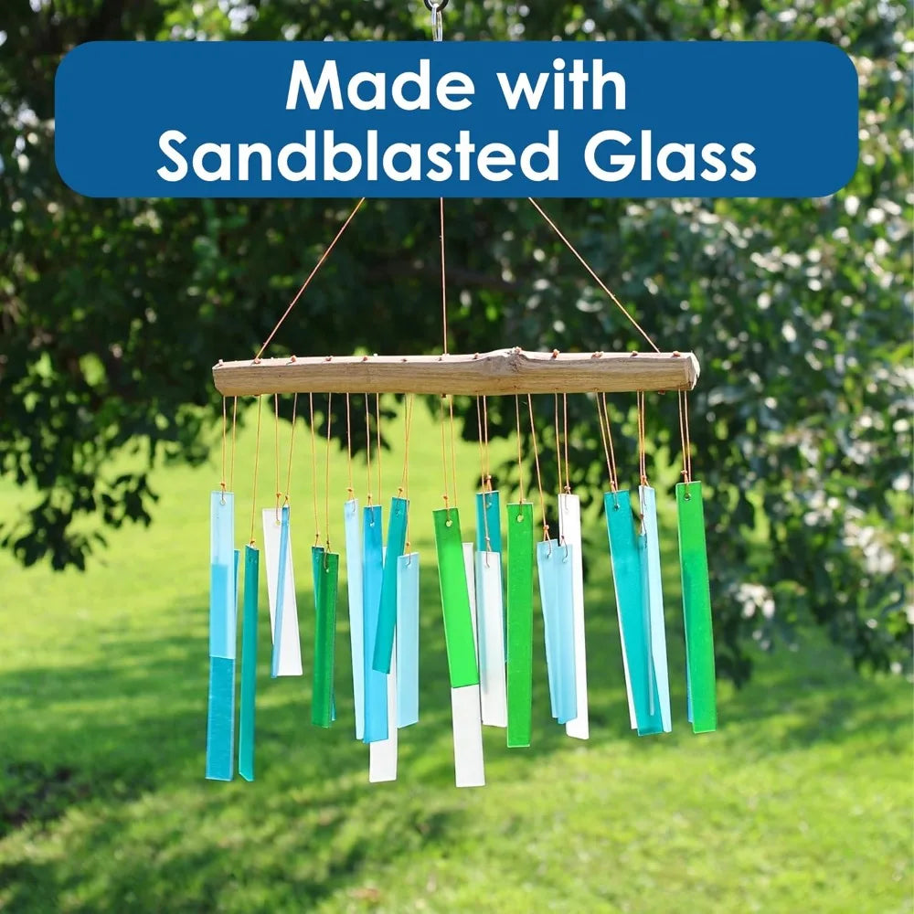 Handcrafted Sea Glass And Driftwood Wind Chime With Sandblasted Glass