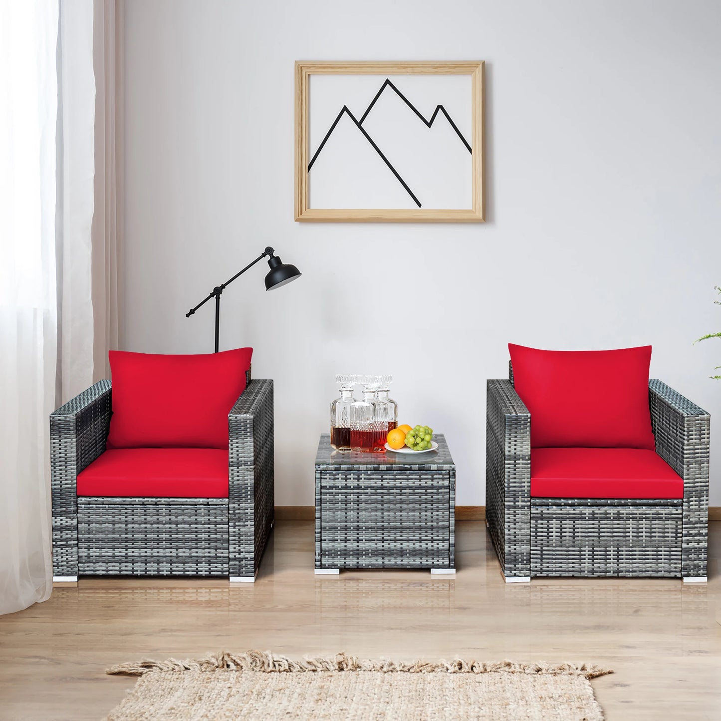 HOMASIS 3 Piece Patio Rattan Bistro Set With Cushioned Seating