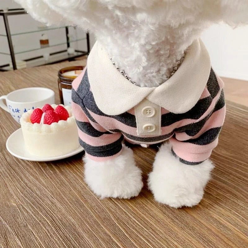 Summer Polo Dog Shirt Bichon Frise Chihuahua Stripe Vest