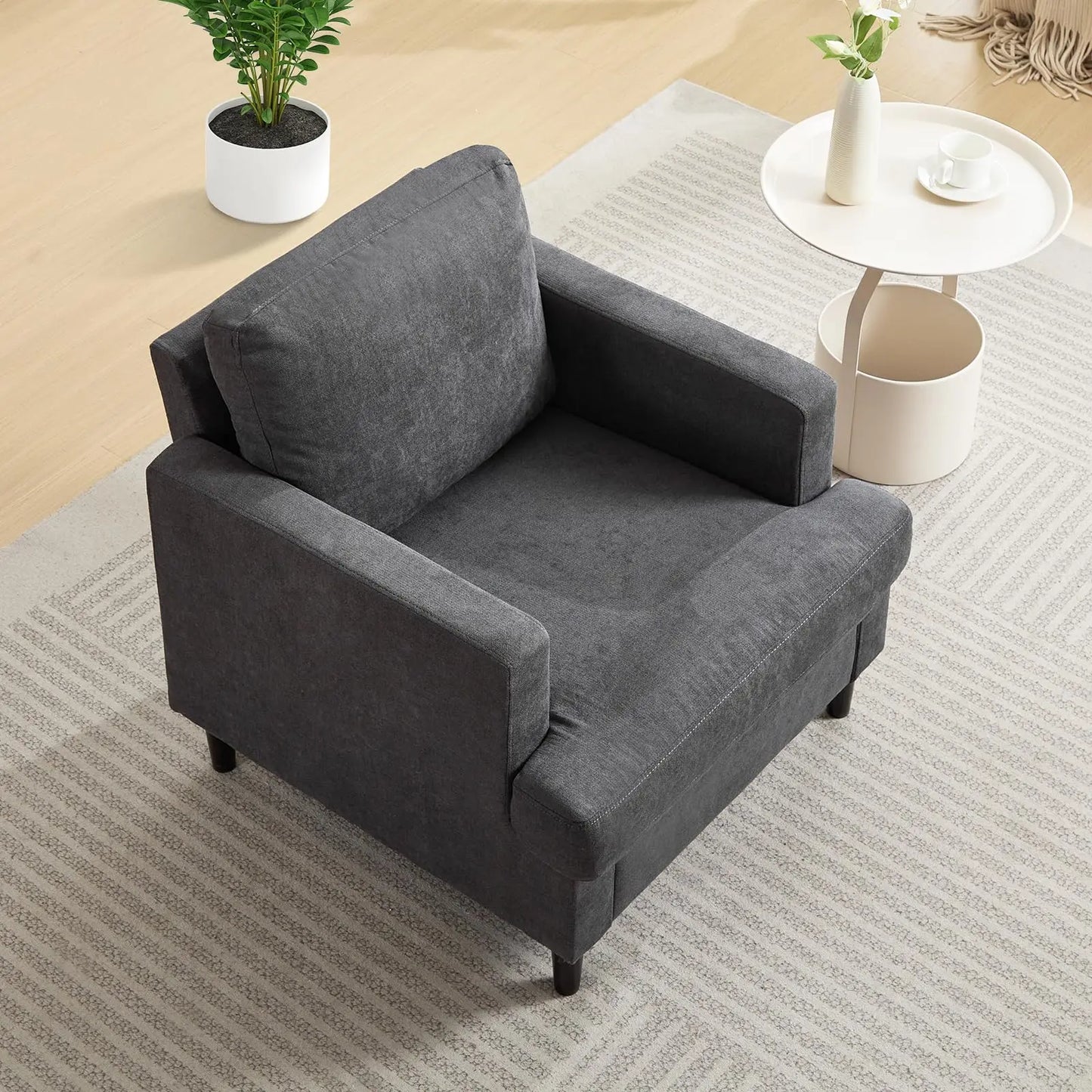 Modern Linen Upholstered Accent Chair For Living Room And Office