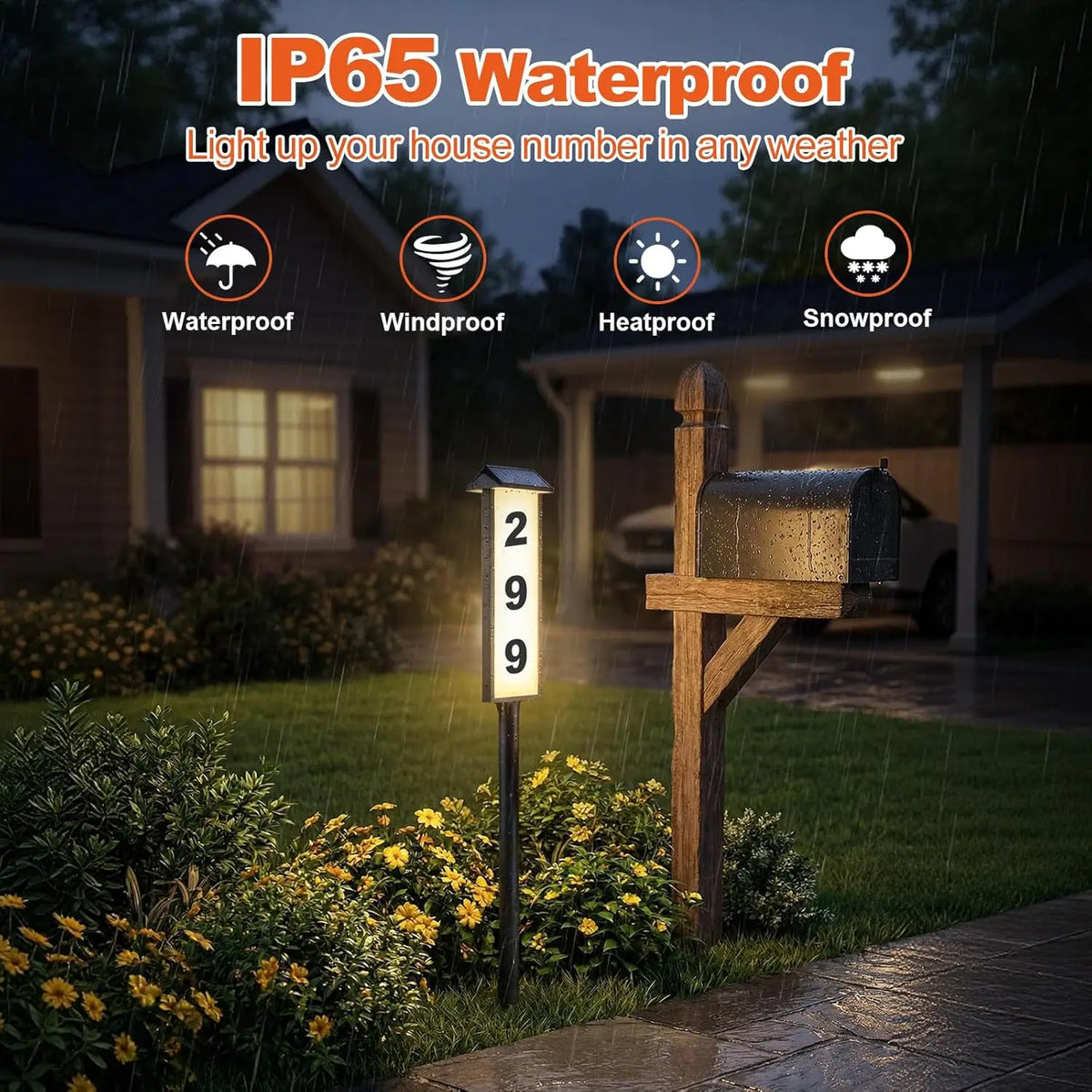 Solar Powered Outdoor House Number Sign with LED Lights