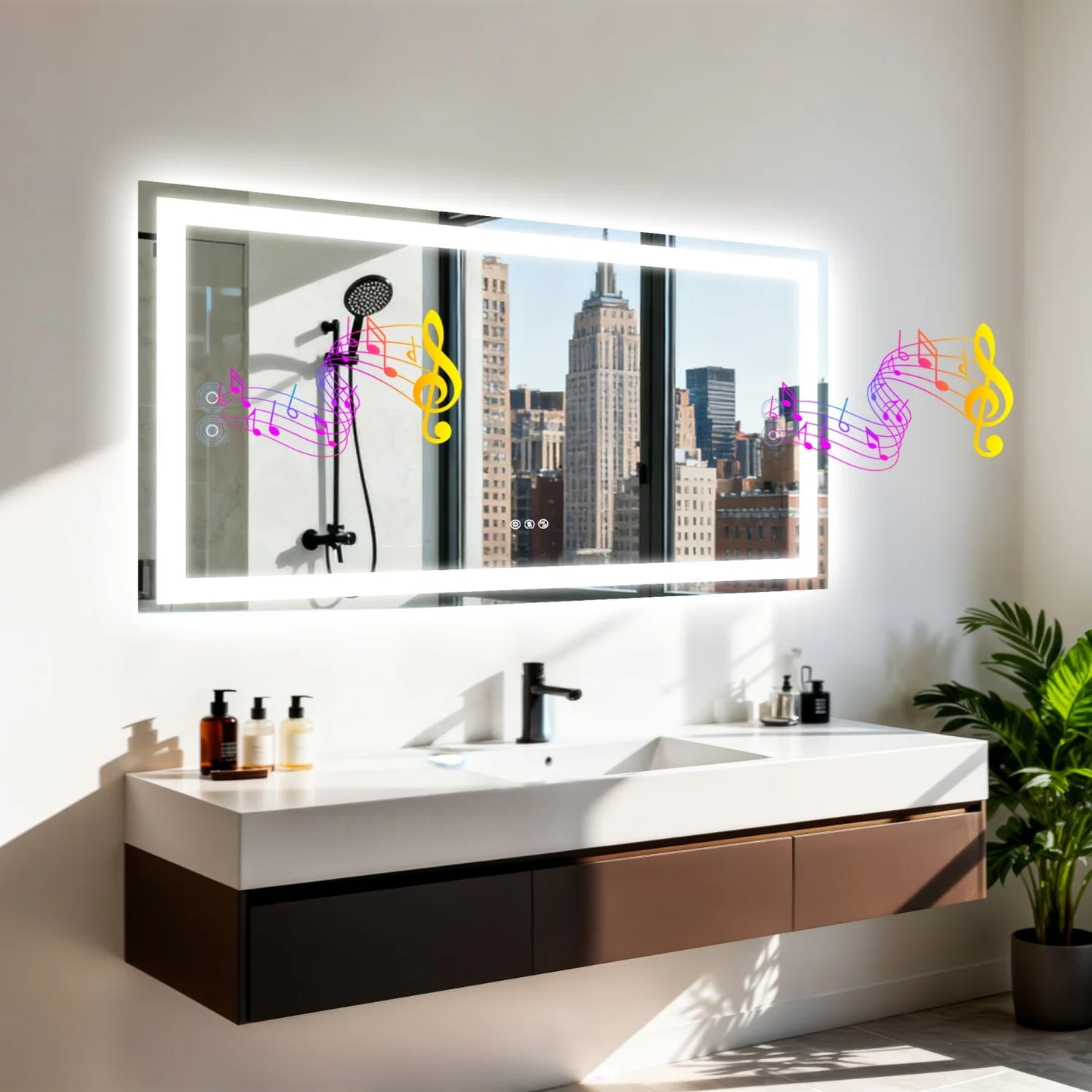 Bluetooth Bathroom Mirror With Anti Fog Dimmable Lighting And Speaker
