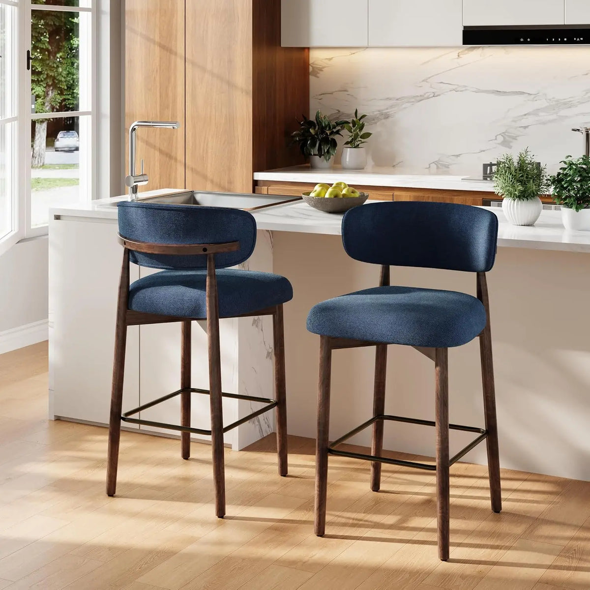 HiMISS Upholstered Counter Height Bar Stools With Back And Footrest