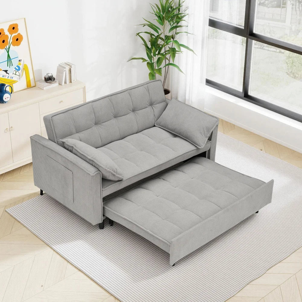 Corduroy Modular Sectional Sleeper Sofa With Pull Out Bed