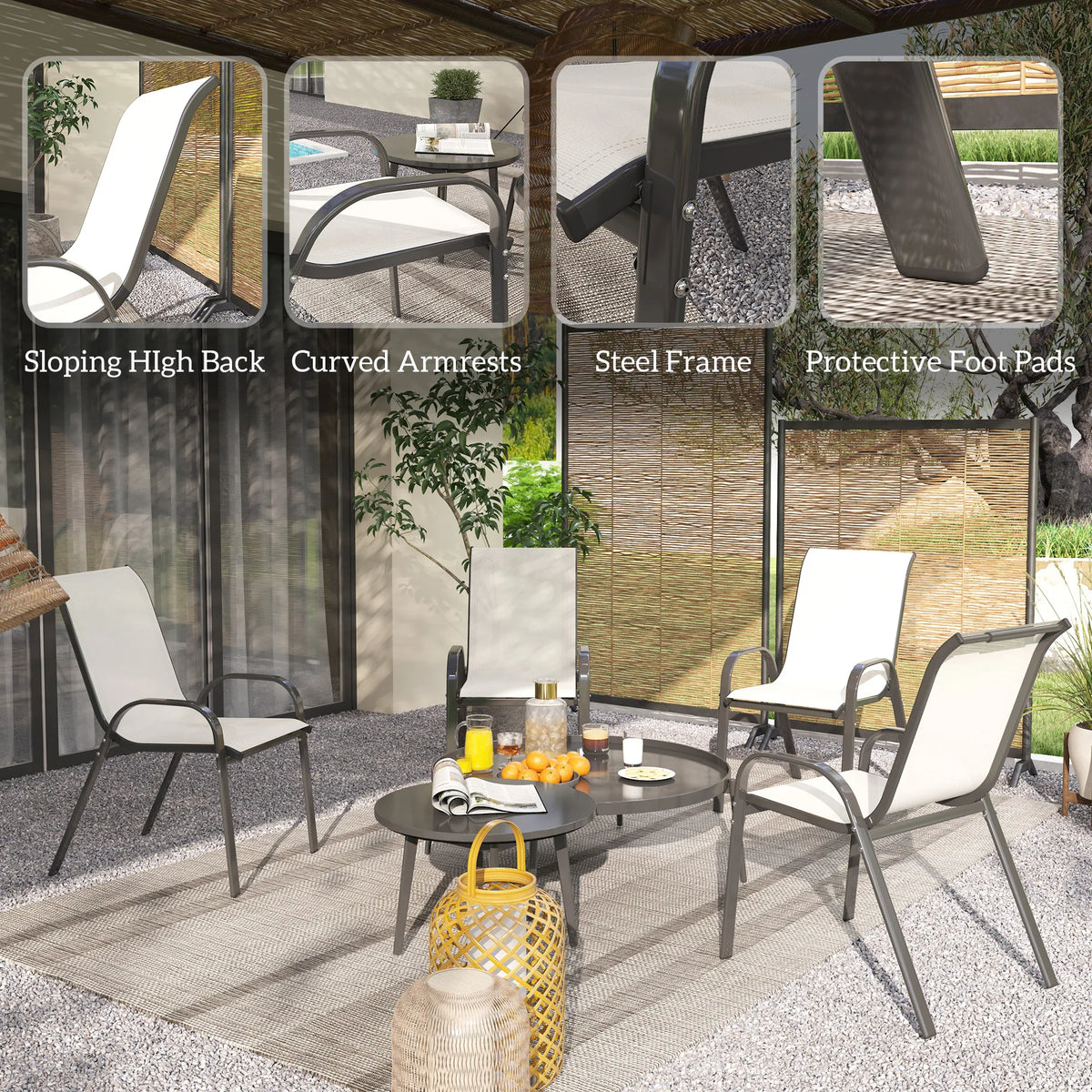 Outsunny Stackable Patio Dining Chairs Set For Outdoor Garden Meals