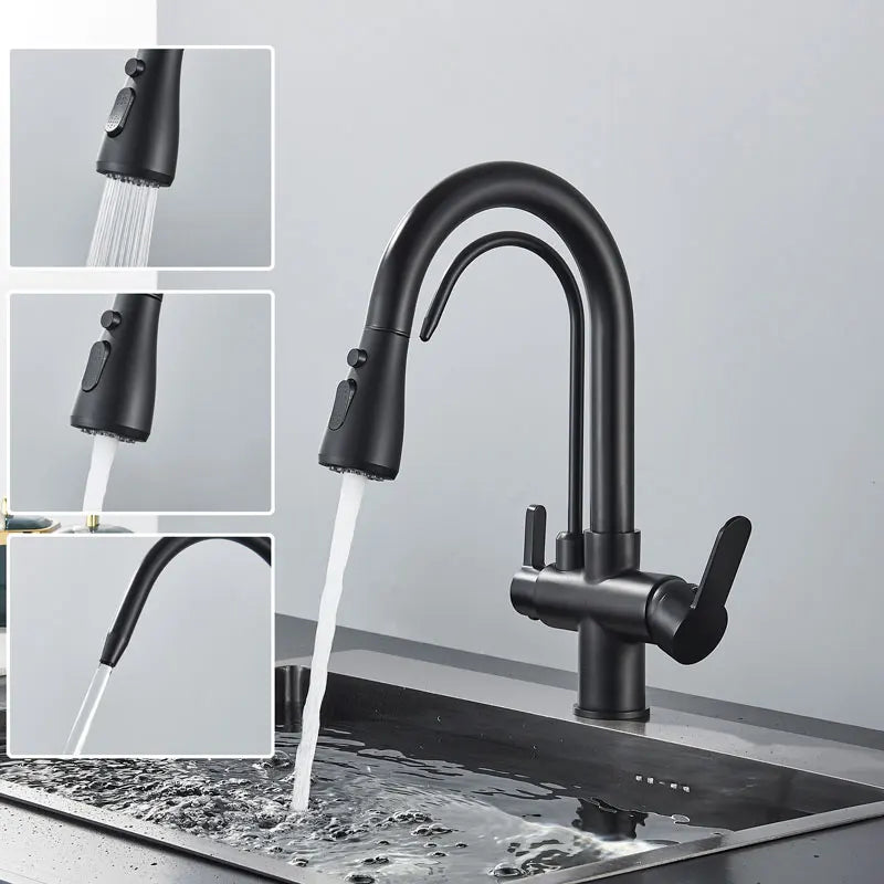 Fmhjfisd Pure Water Kitchen Faucet Pull Out Dual Handle Hot Cold Deck Mounted