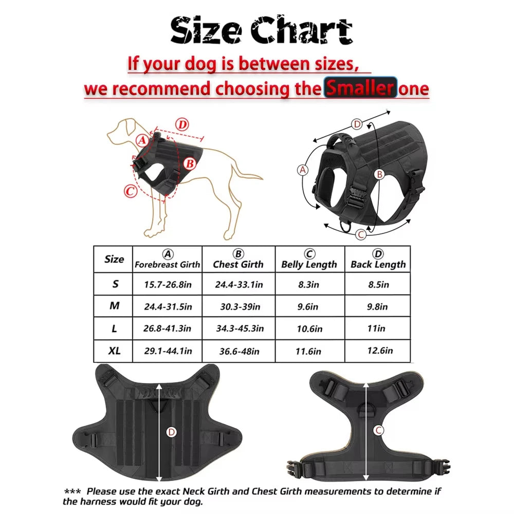 Military Style Dog Harness Vest Set With Leash And Patches For Malinois