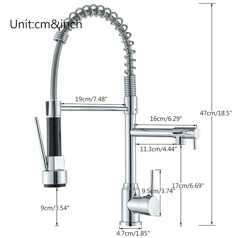 Saeuwtowy Chrome Pull Down Kitchen Faucet Hot Cold Deck Mounted