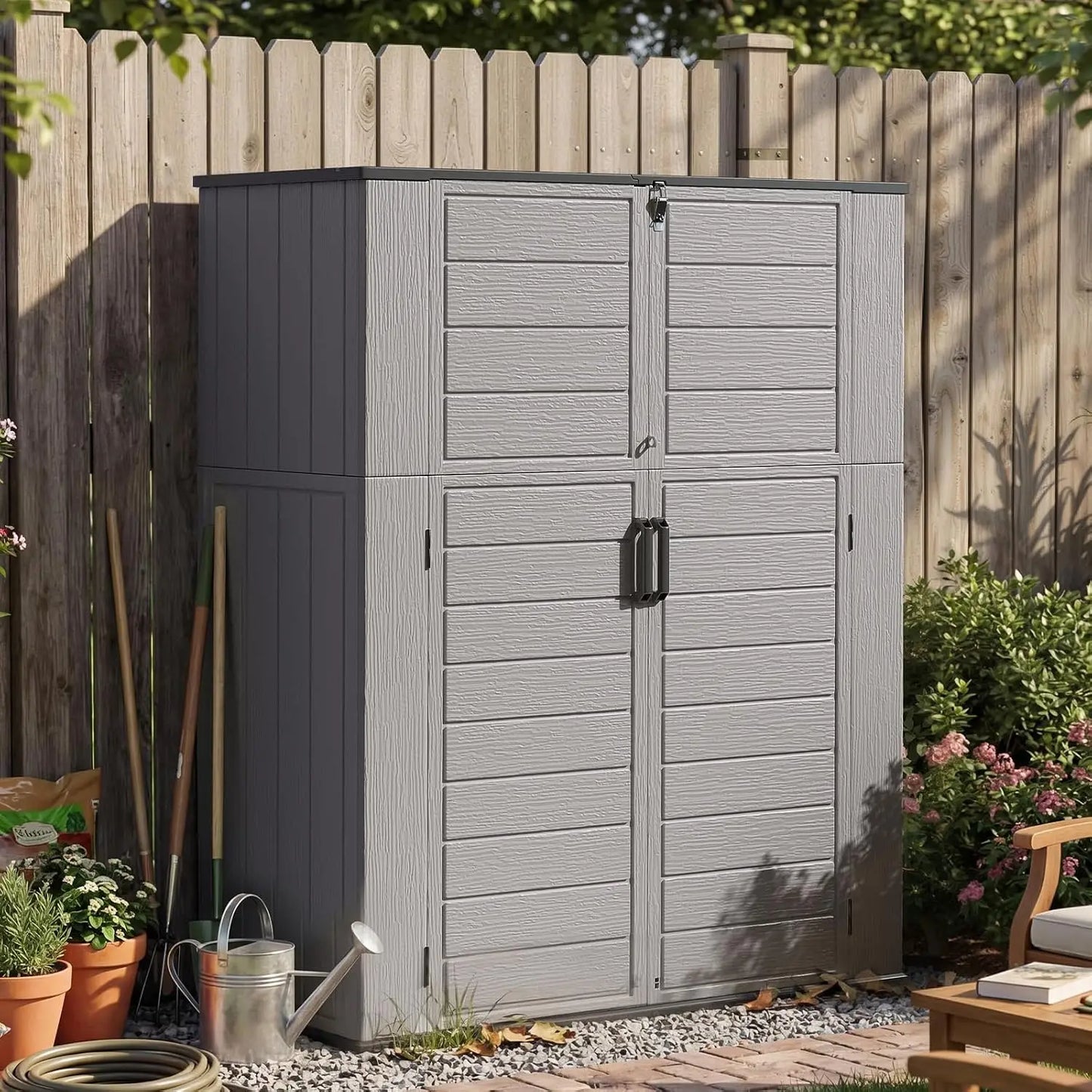 Waterproof Resin Vertical Storage Shed With Floor For Patio Garden