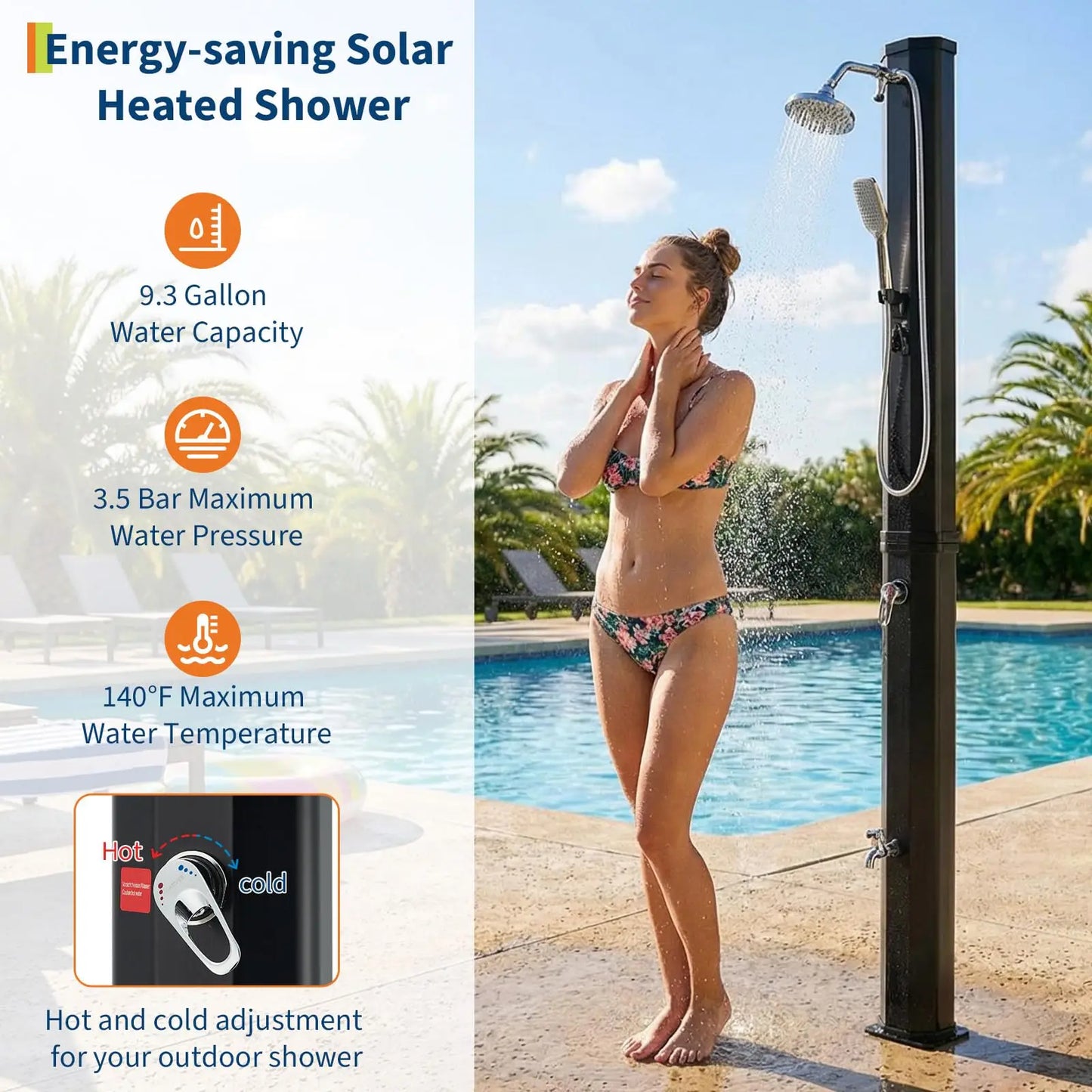 HiMISS Solar Heated Freestanding Outdoor Pool Shower Kit