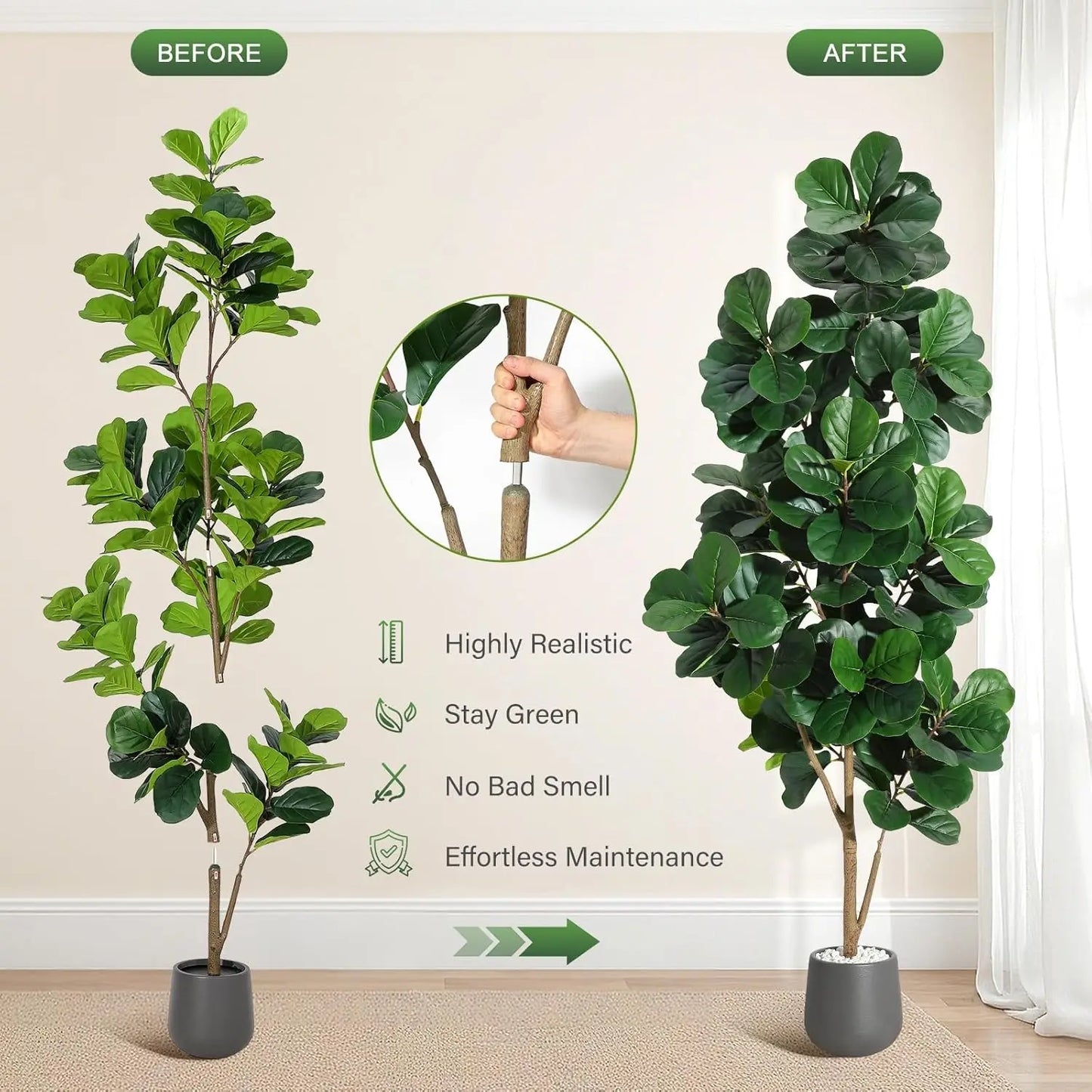HiMISS Fiddle Leaf Fig Tree Artificial Planter Home Decor