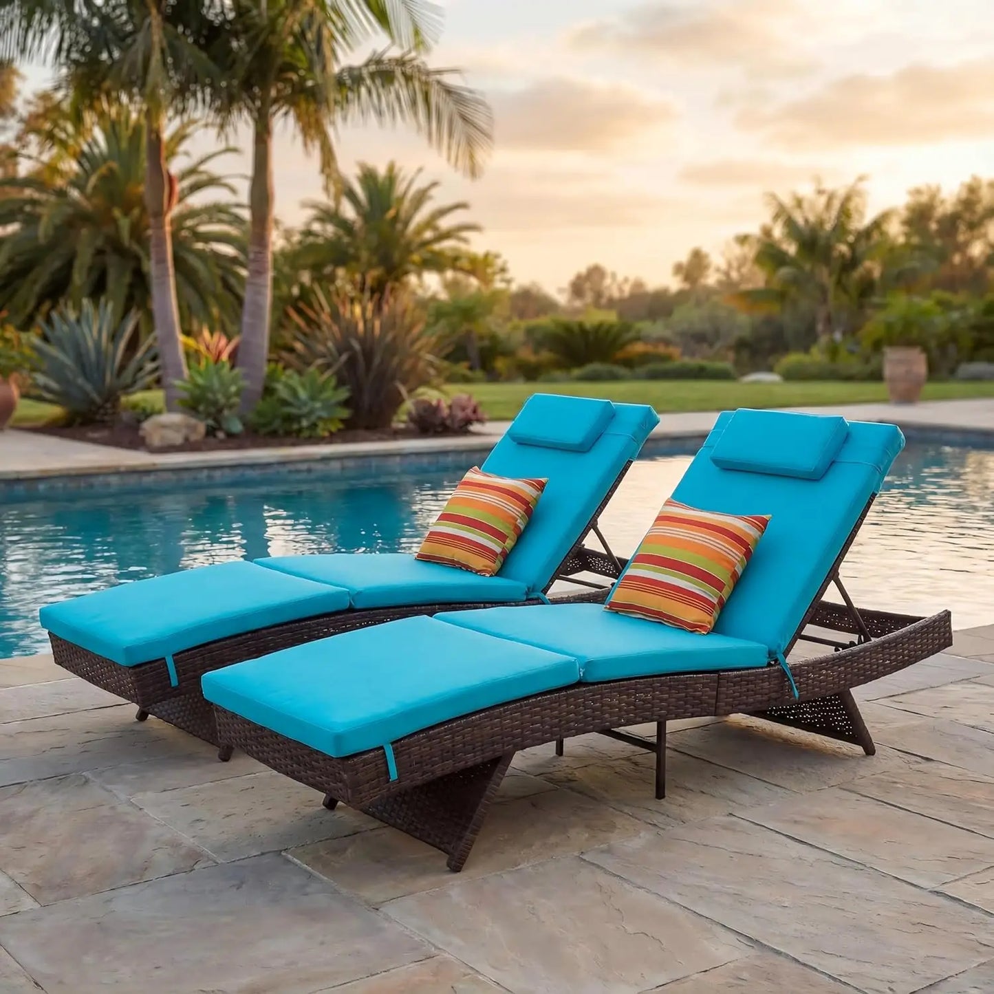 Guohe Outdoor Wicker Adjustable Chaise Lounge Chairs Set 2