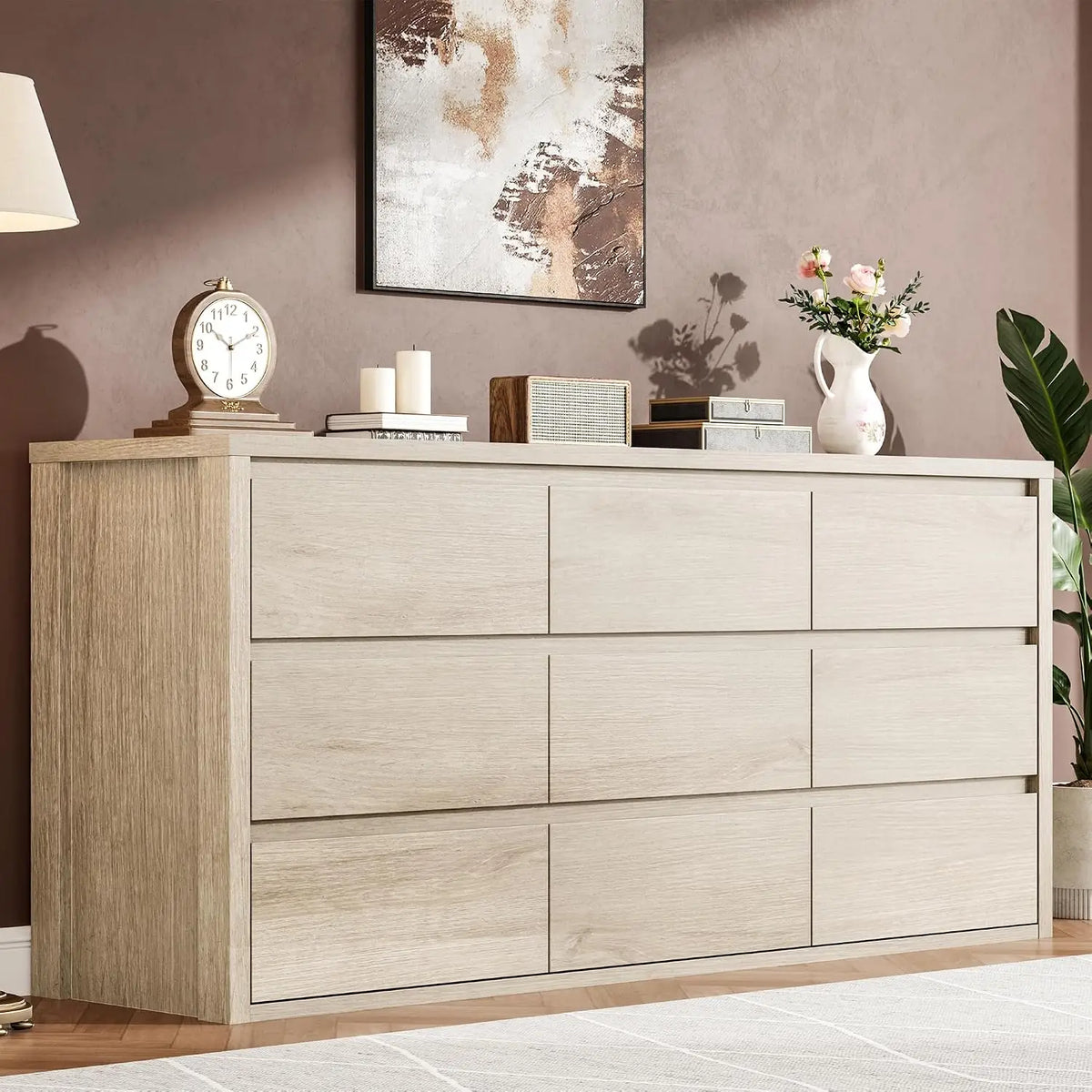 Acekool Modern Wood Dresser With 9 Drawers And Handleless Design