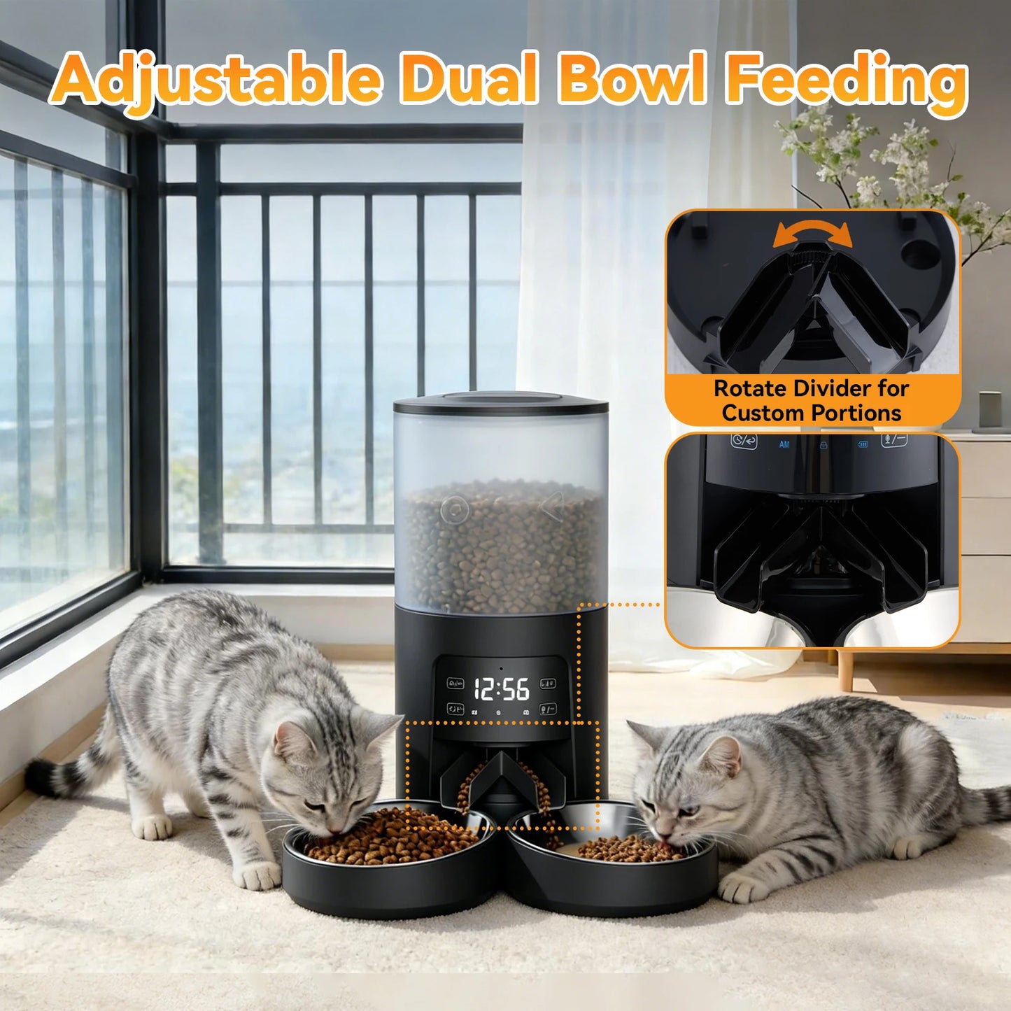 JHK Automatic Cat Feeder With Stainless Bowls Timed Dispenser
