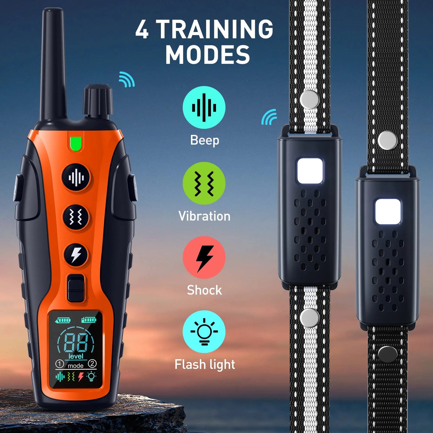 Electric Dog Training Collar With Remote Control Waterproof Beep Vibration Shock