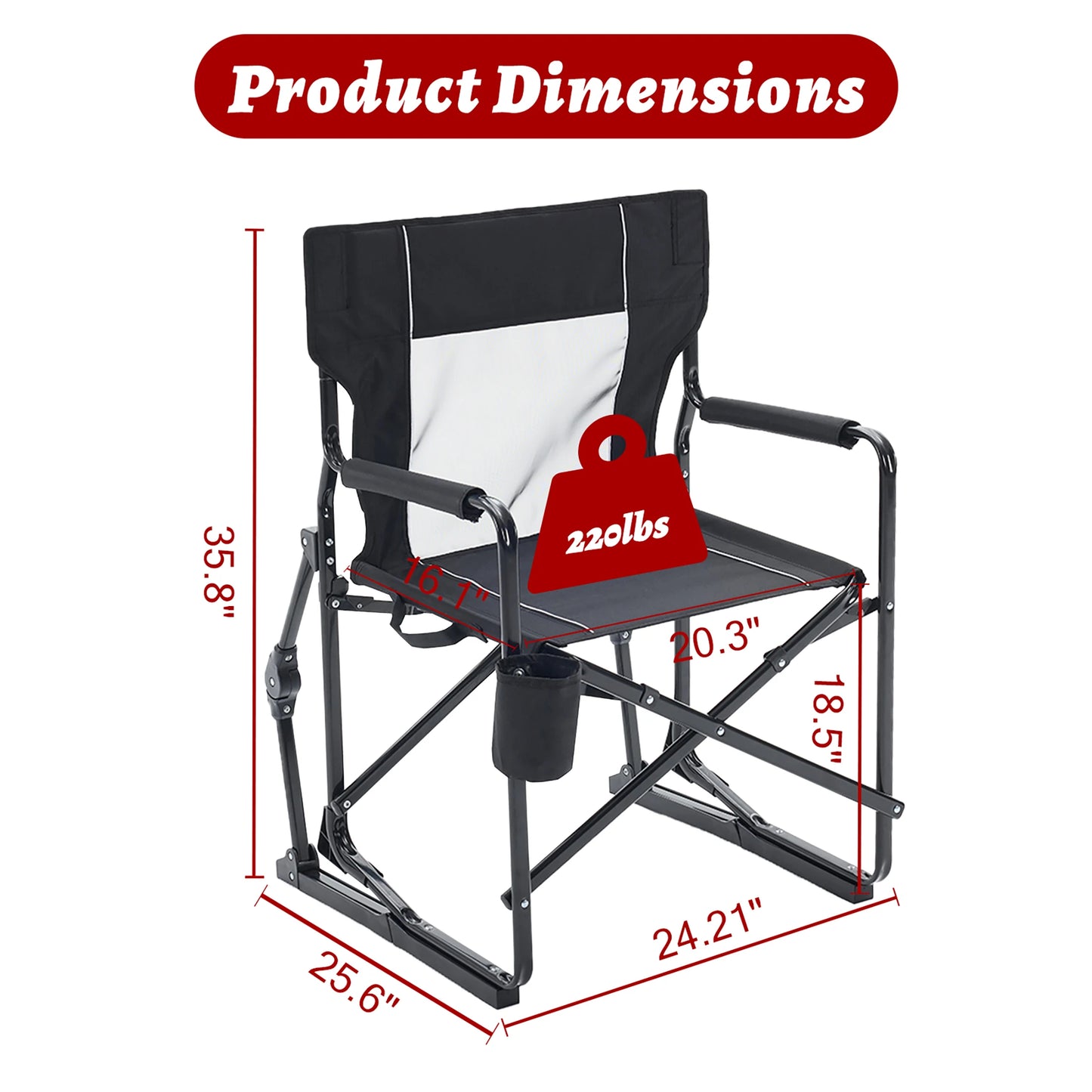 JHK Outdoor Folding Camping Chair With Mesh Back Waterproof Armrests