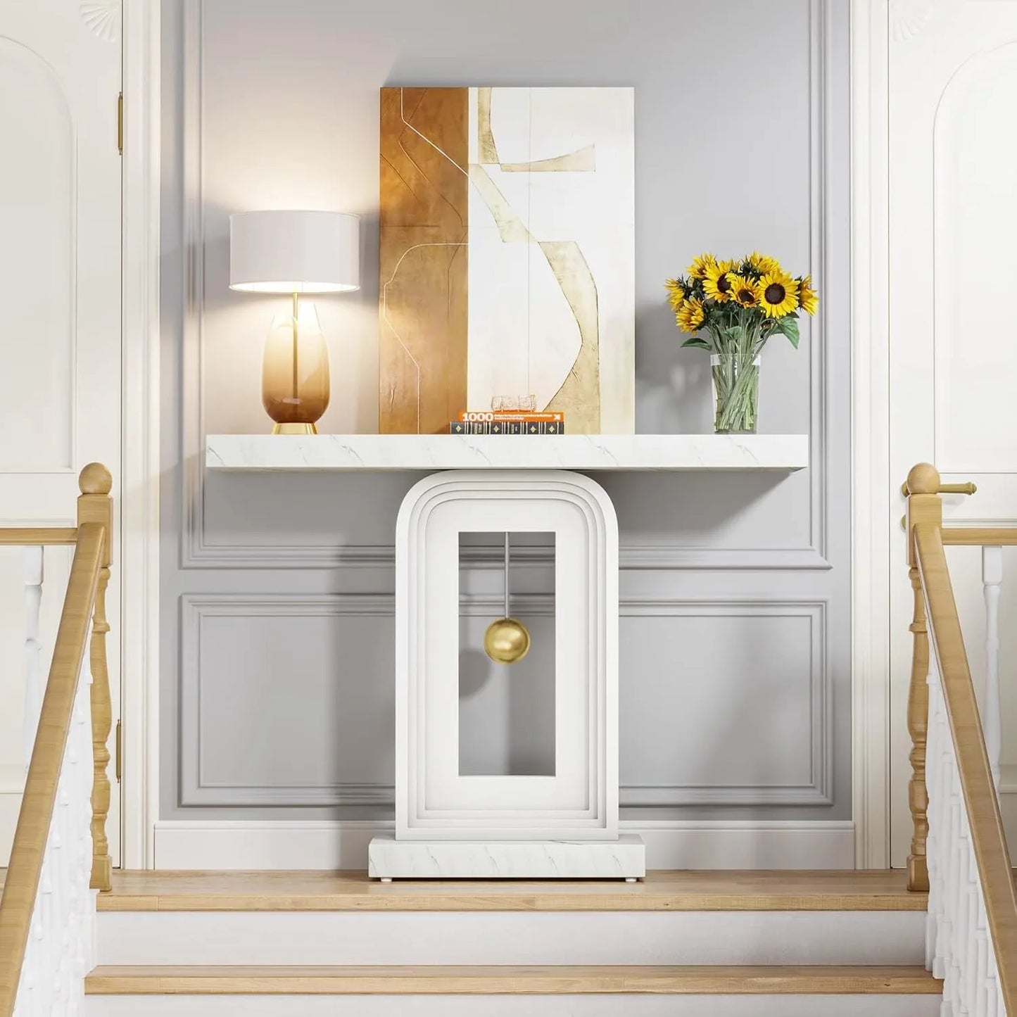 LITTLE TREE Modern Console Table With Geometric Base Entryway Sofa