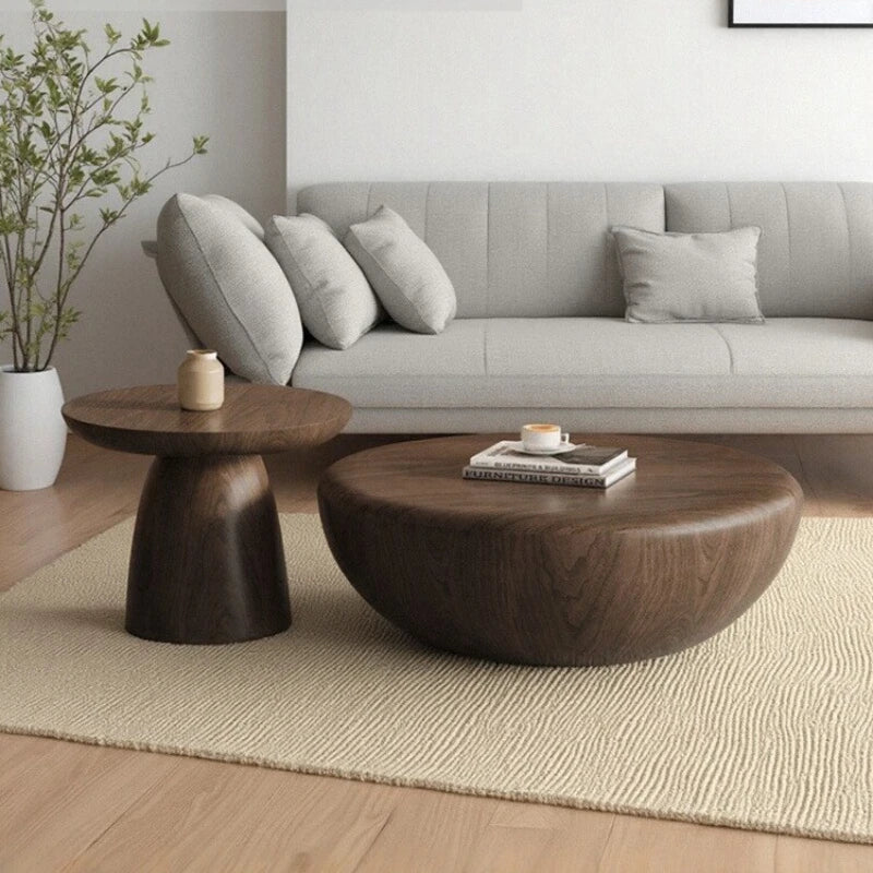 QWC Modern Wabi Sabi Round Coffee Table for Living Room