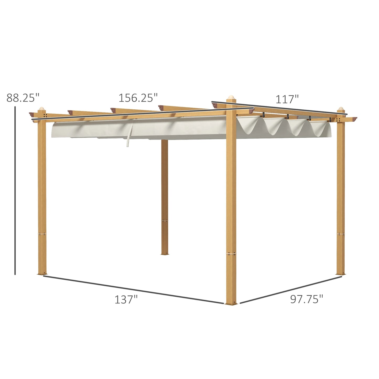 Retractable Pergola With Wood Grain Aluminum Frame