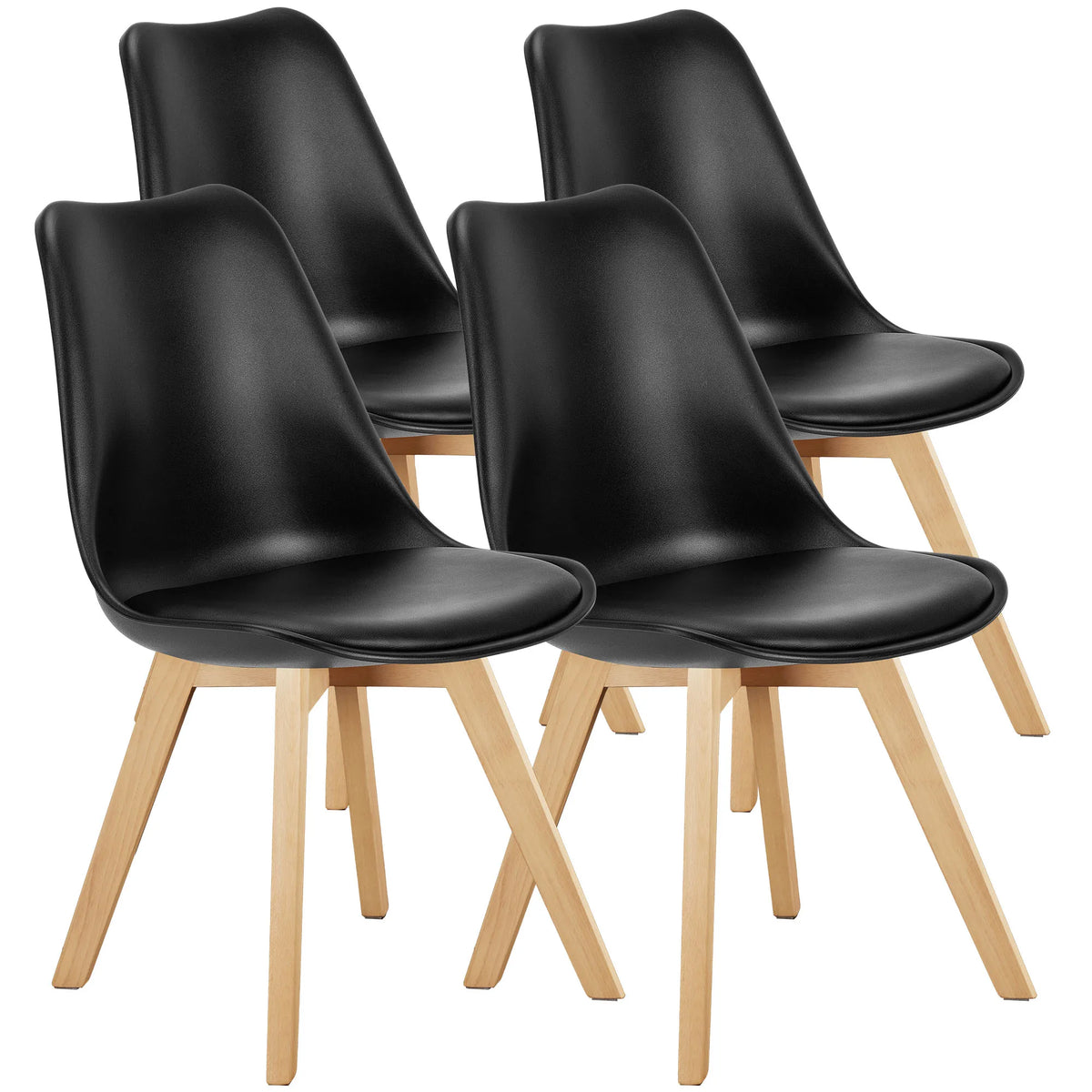 JHK PU Leather Dining Chairs With Wooden Legs And Cushions