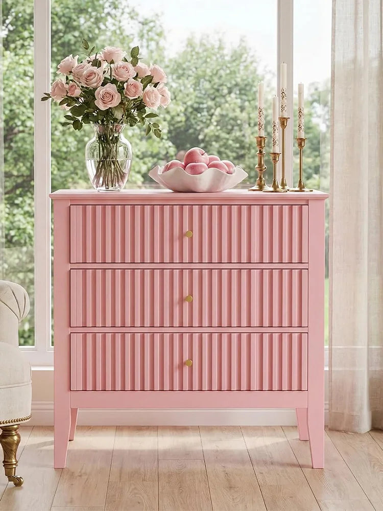 HiMISS Fluted Nightstand With Charging Station And Three Drawers