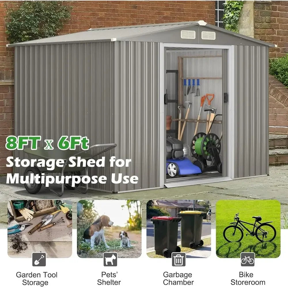 Galvanized Steel Outdoor Storage Shed With Floor And Lockable Door Air Vent