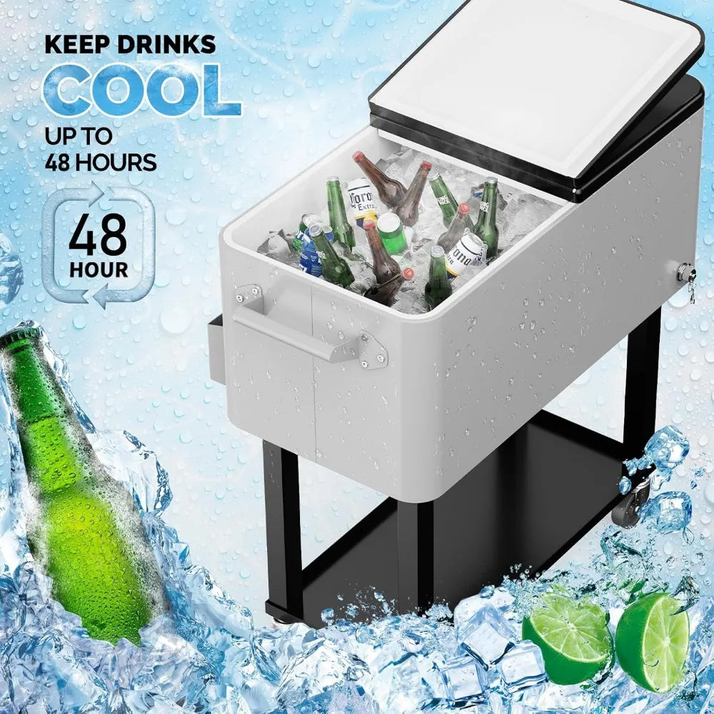 Rolling Ice Chest Wheels 80 Quart Portable Beverage Cooler Cart