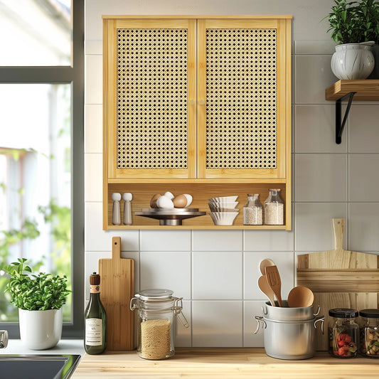 Bamboo Wall Cabinet For Bathroom Over Toilet With 3 Shelves